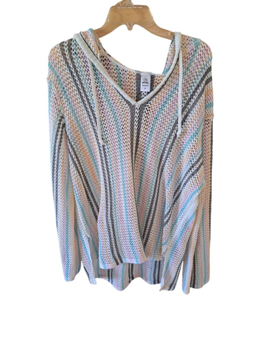 Buc-ees Baja Hoodie XL Pastel Stripe Lightweight Swimsuit Cover Up NWOT Women's